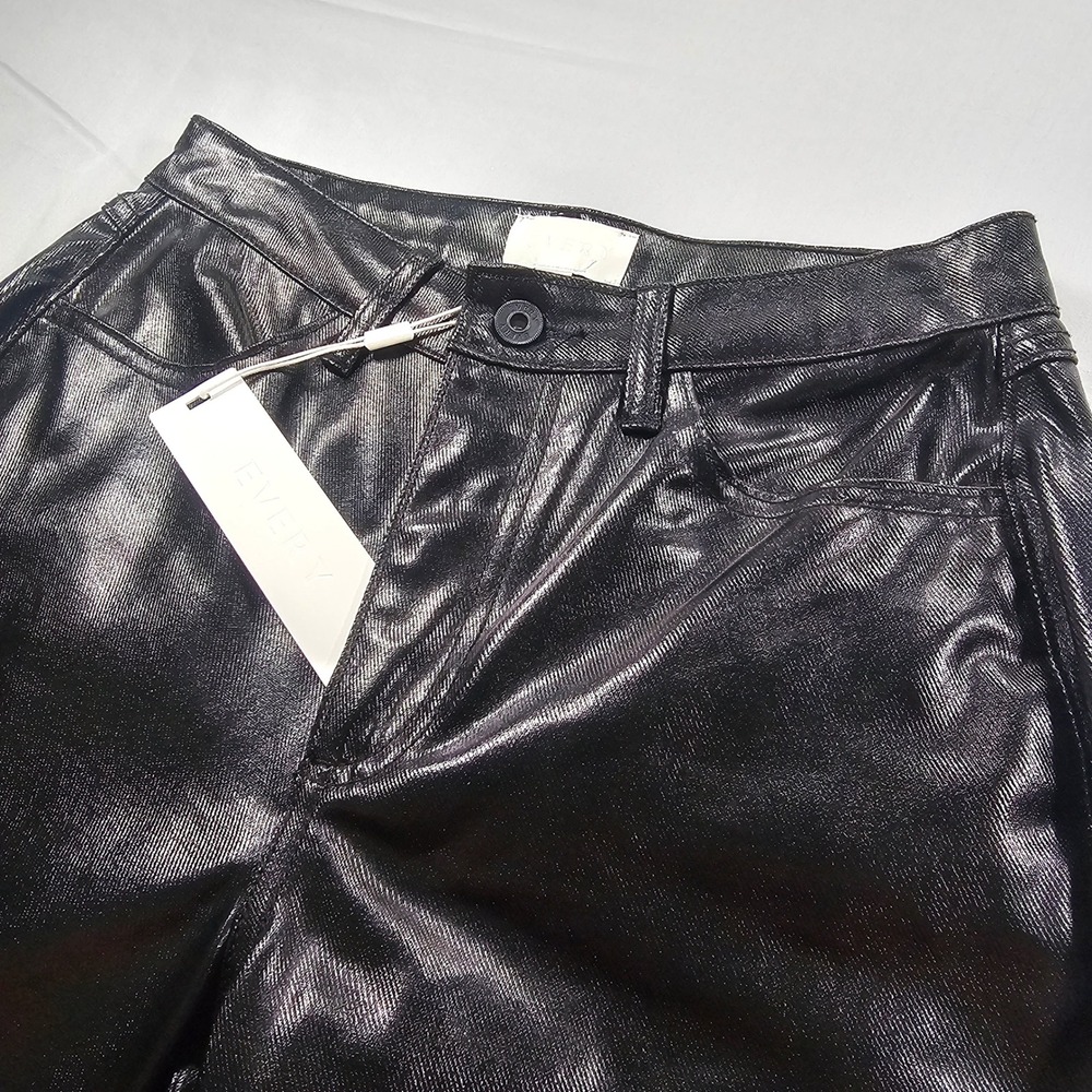 EVERY Brand size 2 Black Faux Leather Wide Leg Coated Jeans 1582